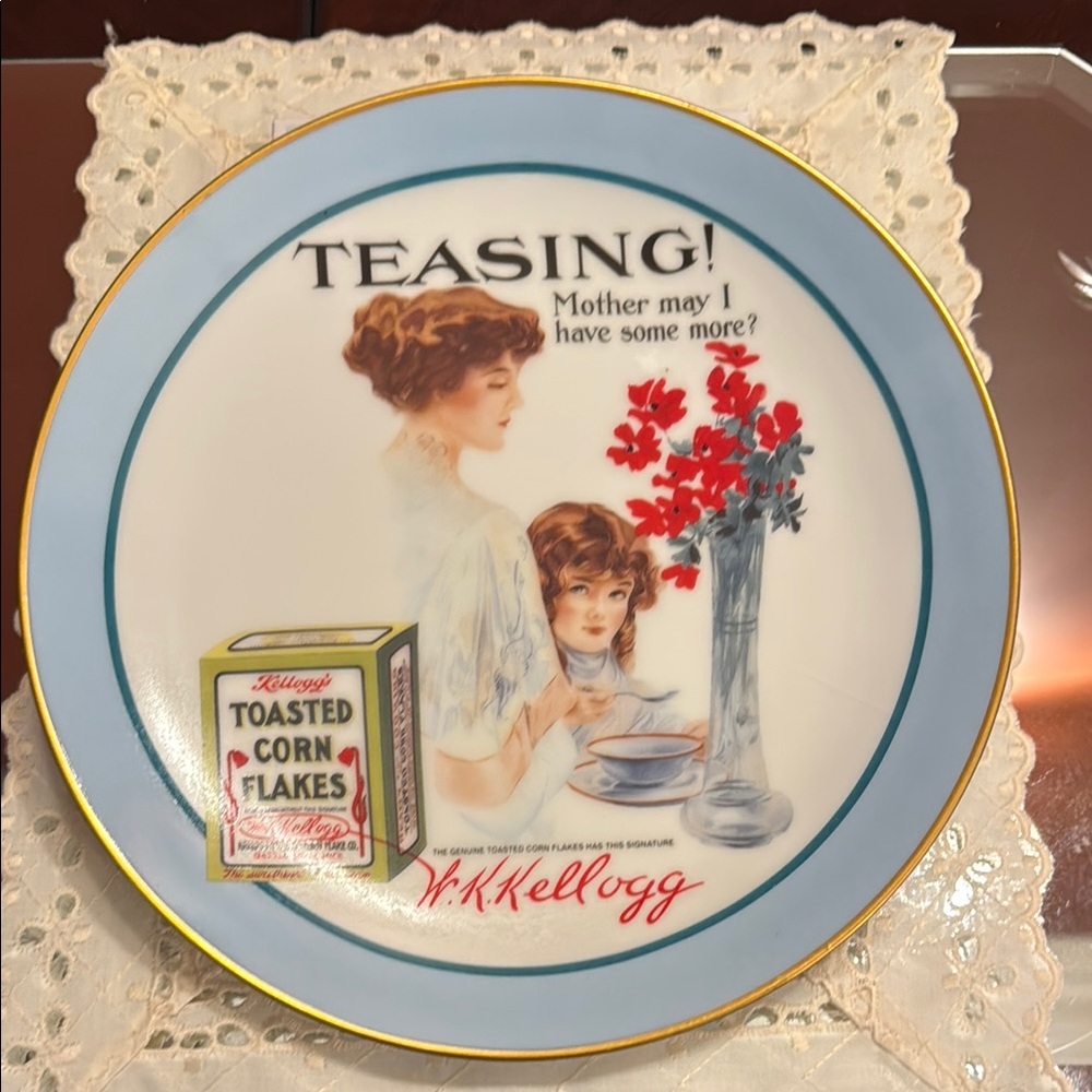 Vintage Kellogg's Decorative Plate with Blue and Gold Trim
